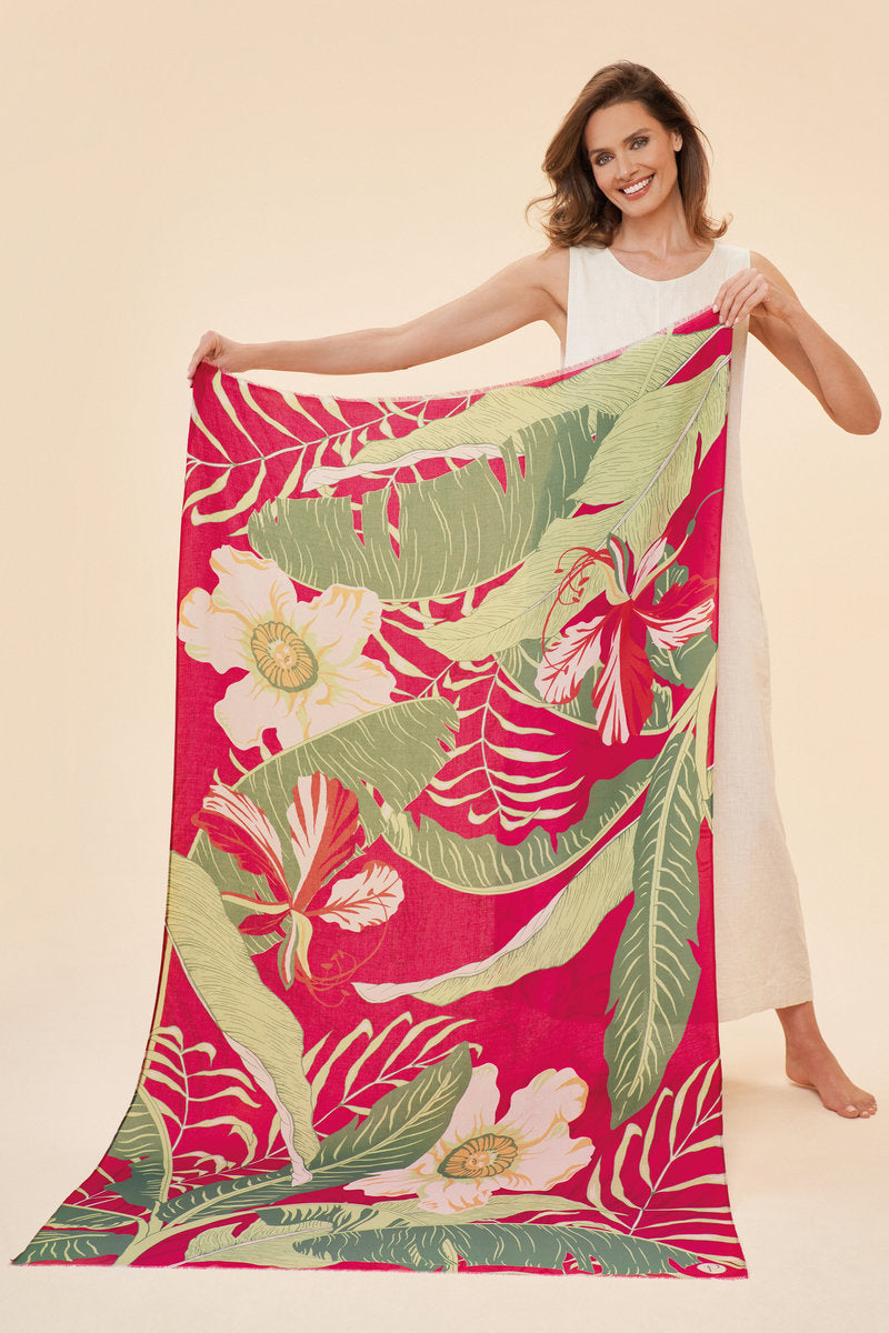 POWDER PRINTED DELICATED TROPICAL ROSE SCARF