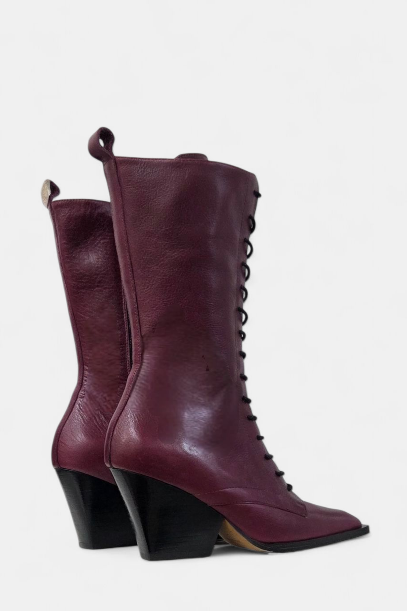 ANGEL ALARCON LORRAINE BURGUNDY LEATHER MID CALF BOOT