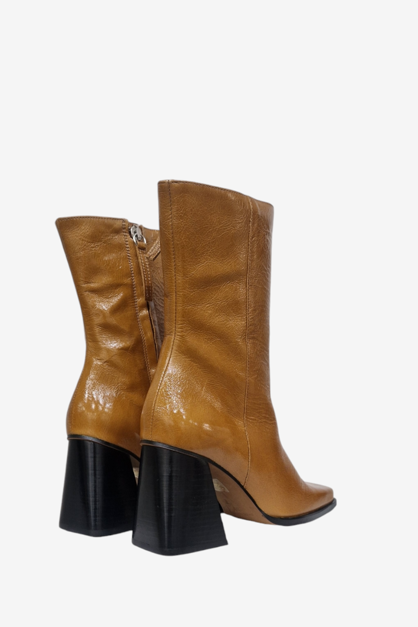 ANGEL ALARCON OCONNOR CREASED PATENT LEATHER MUSTARD BOOT