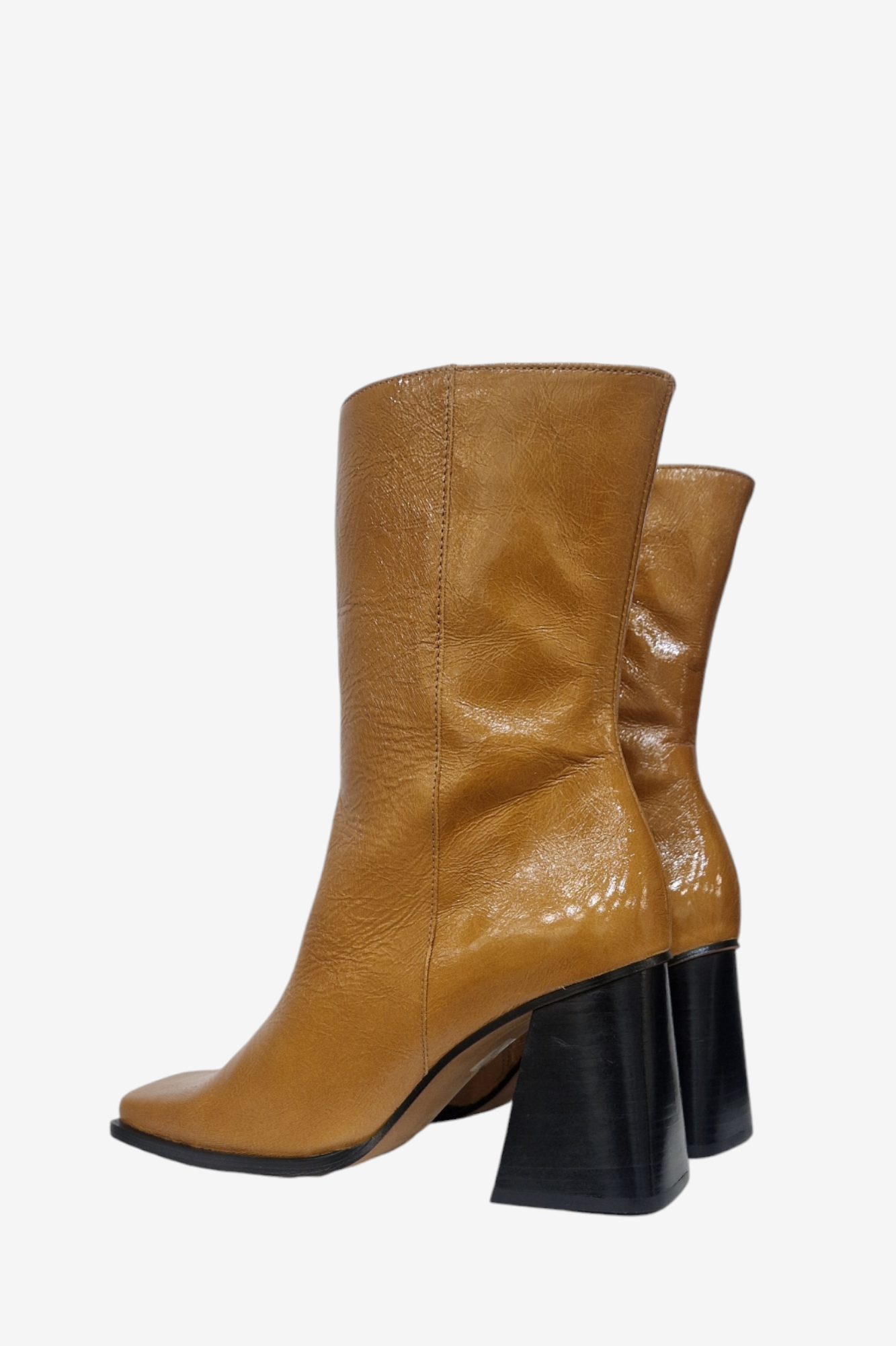 ANGEL ALARCON OCONNOR CREASED PATENT LEATHER MUSTARD BOOT