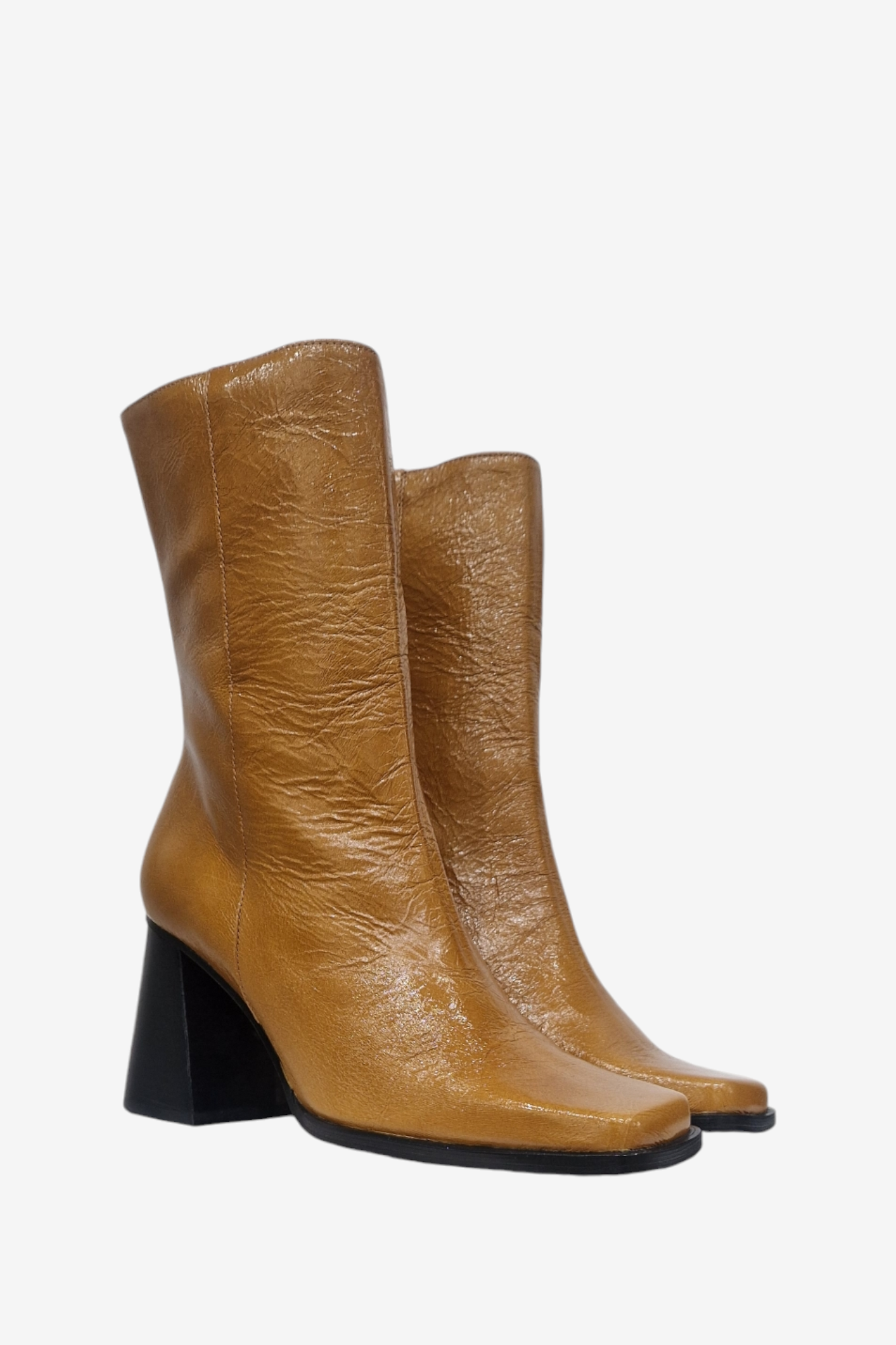 ANGEL ALARCON OCONNOR CREASED PATENT LEATHER MUSTARD BOOT