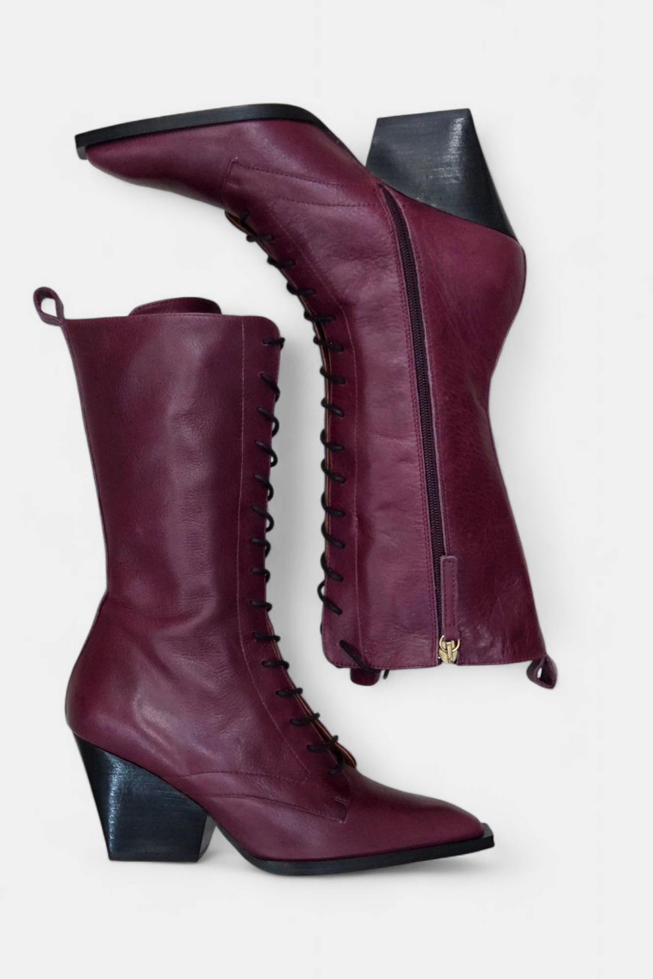 ANGEL ALARCON LORRAINE BURGUNDY LEATHER MID CALF BOOT