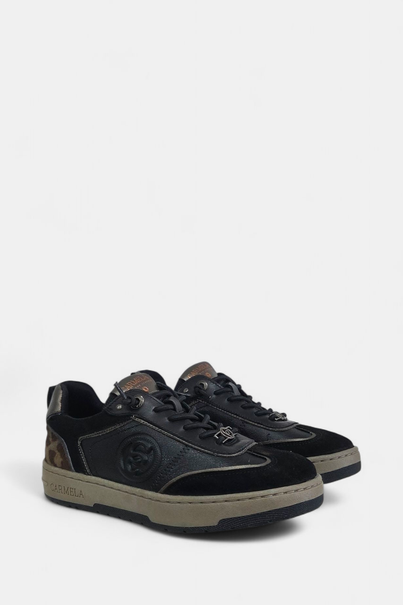 CARMELA 162504 TAN LEOPARD LEATHER TRAINER