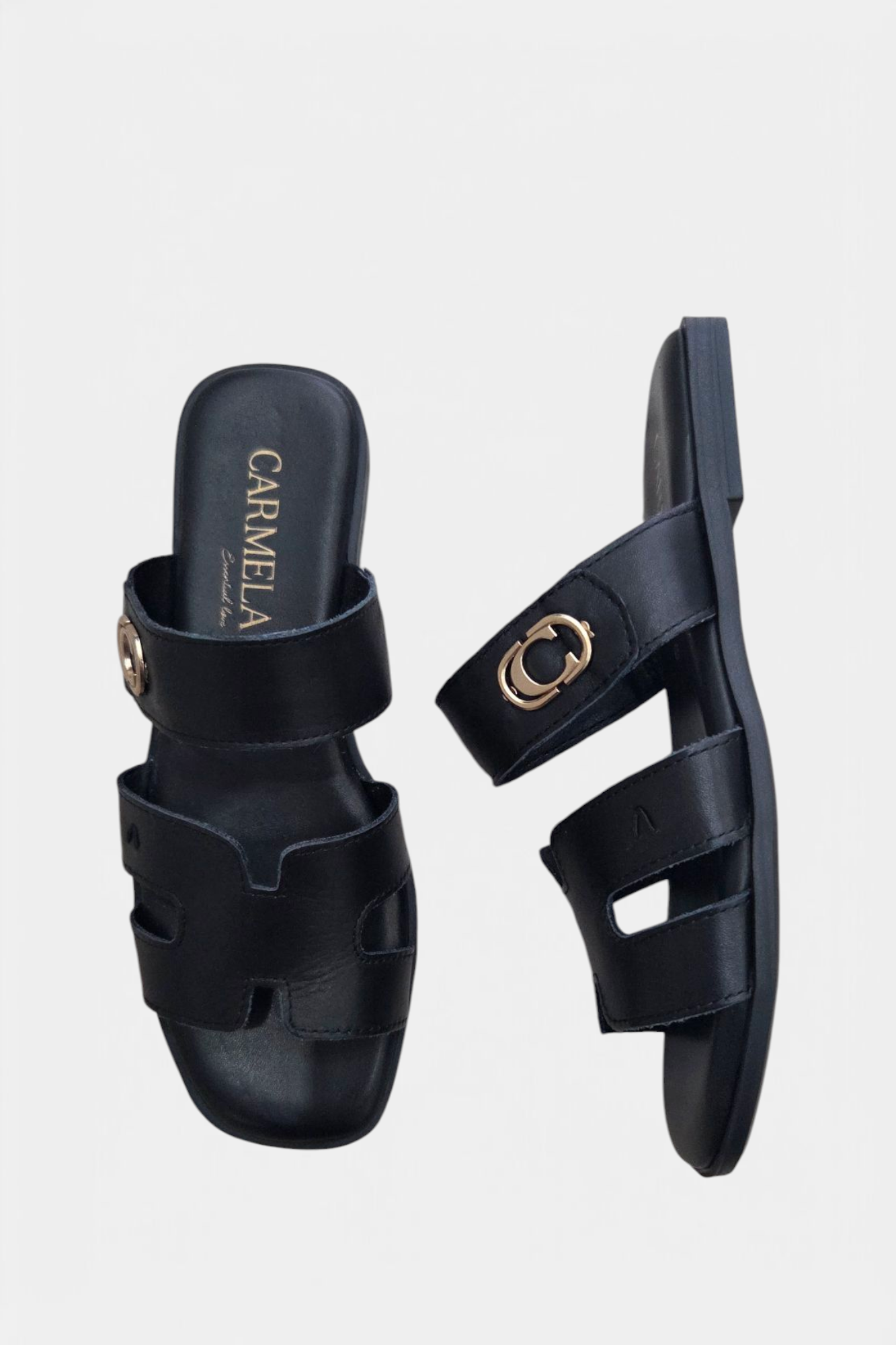 CARMELA 162309 BLACK LEATHER SLIDER SANDAL