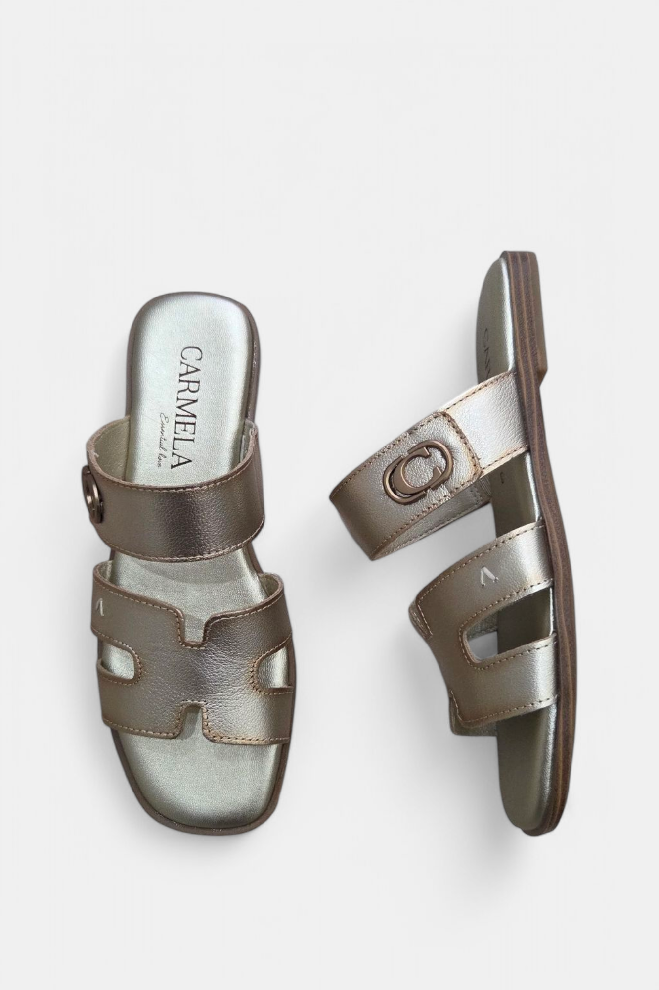 CARMELA 162364 GOLD LEATHER SLIDER SANDAL
