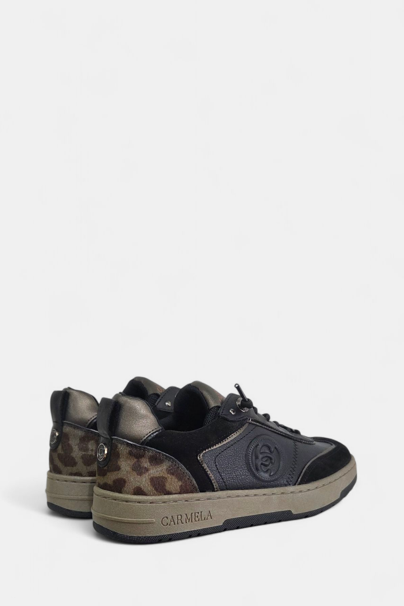 CARMELA 162504 TAN LEOPARD LEATHER TRAINER