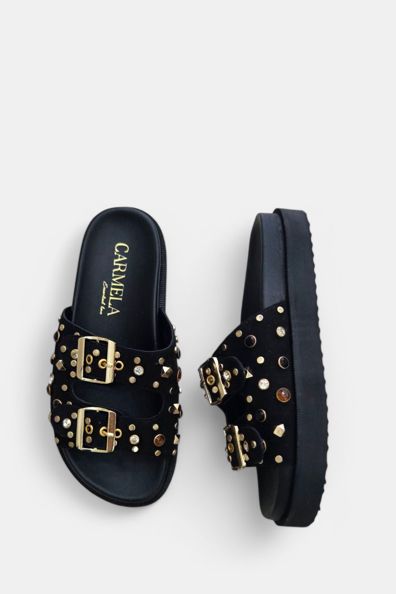 CARMELA 162401 BLACK SUEDE SLIDER SANDAL