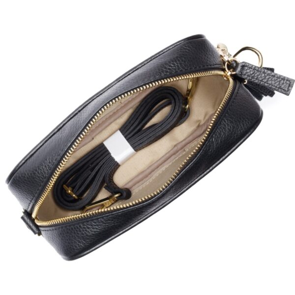 ELIE BEAUMONT BLACK LEATHER BAG SILVER CHEVRON STRAP