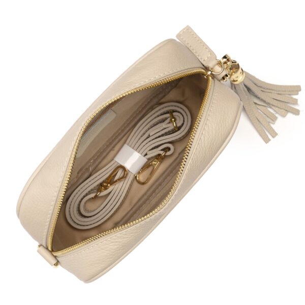 ELIE BEAUMONT BISCUIT LEATHER BAG GRAPHITE HERRINGBONE STRAP