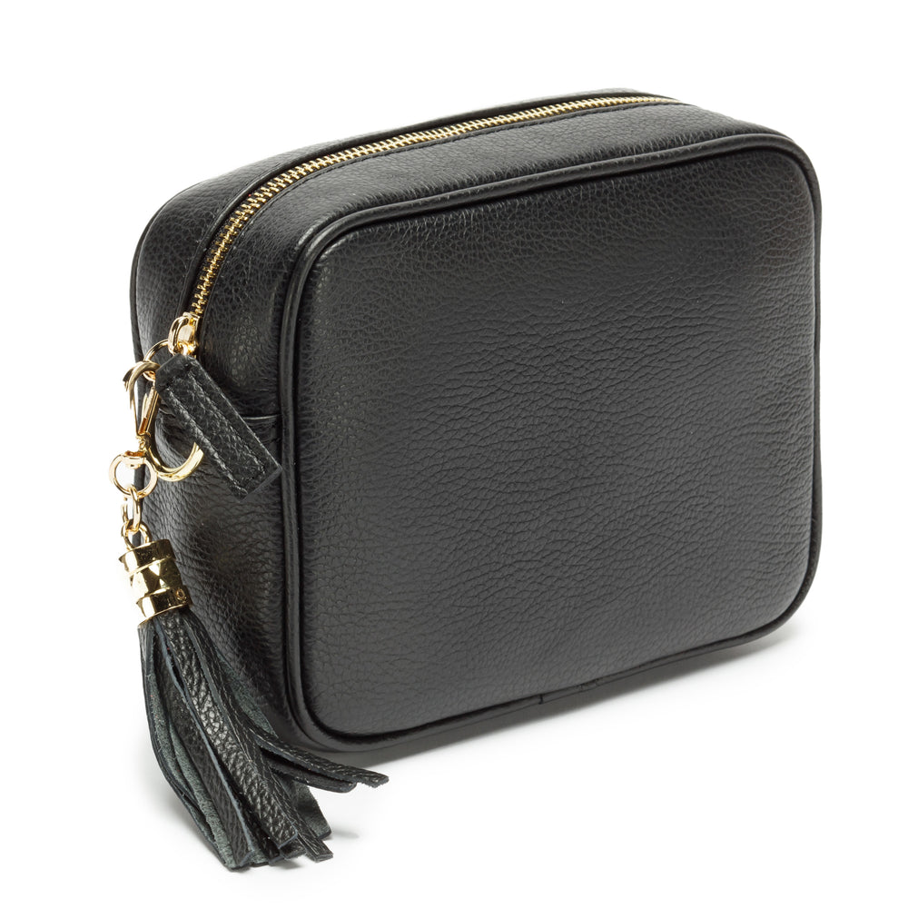 ELIE BEAUMONT BLACK LEATHER BAG GOLD STRIPES STRAP
