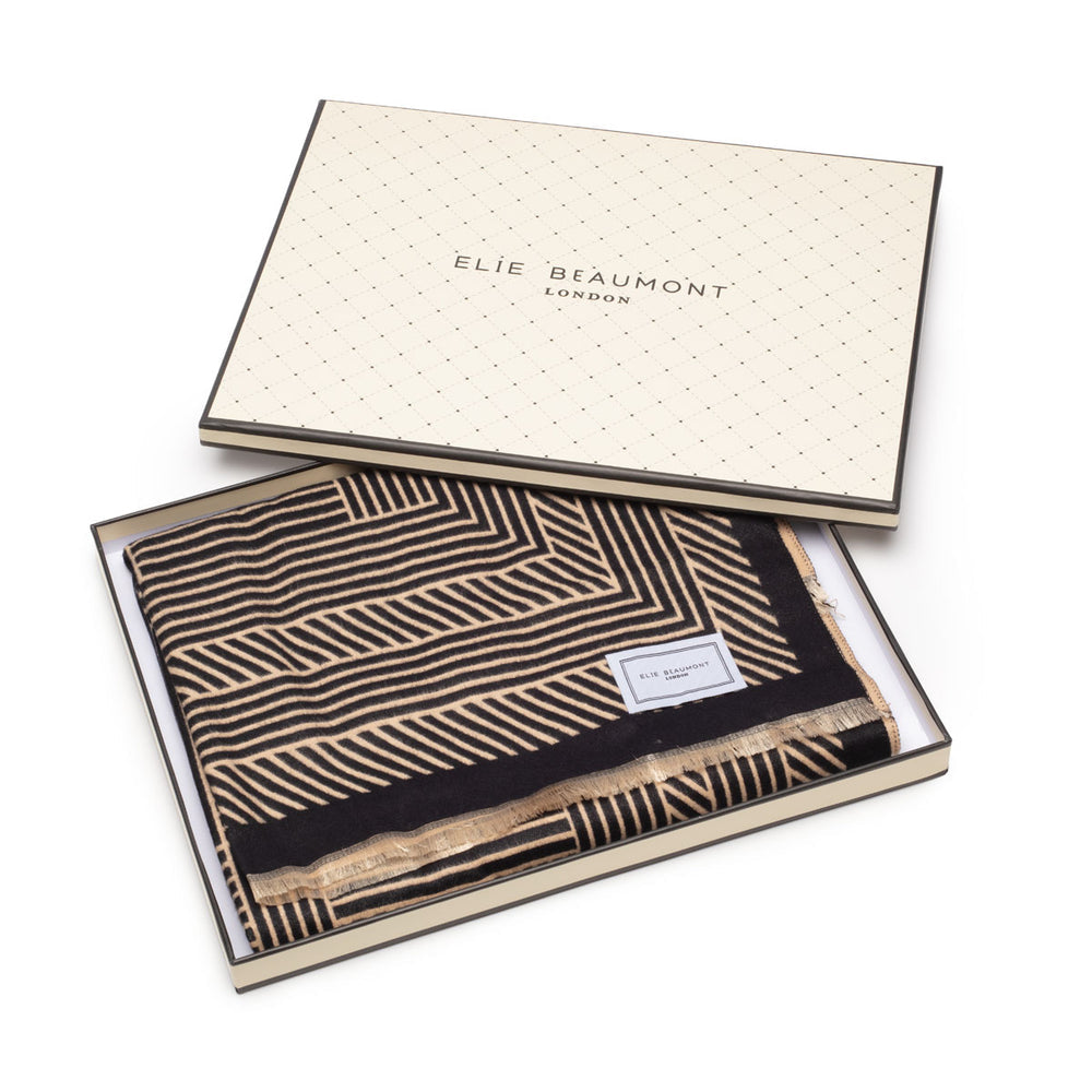 ELIE BEAUMONT BLACK AND SAND GEOMETRIC WINTER SCARF