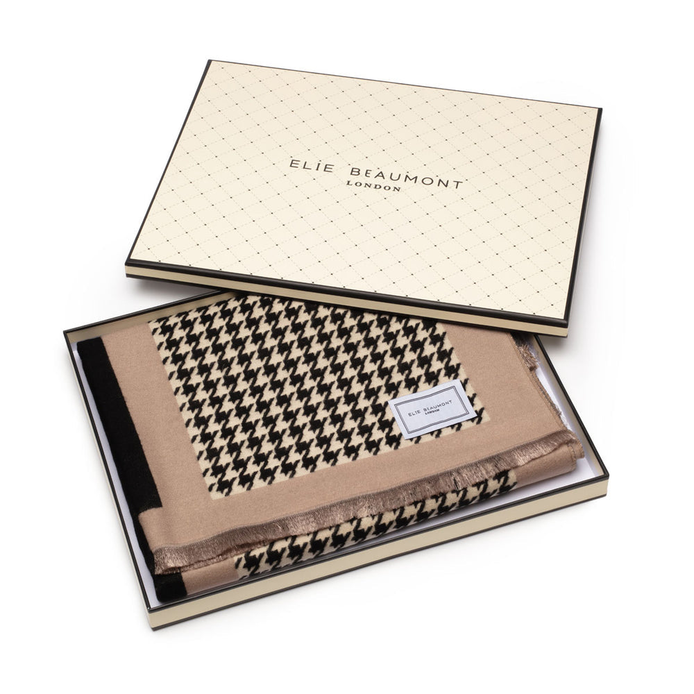 ELIE BEAUMONT BLACK SAND TAUPE DOGTOOTH SCARF