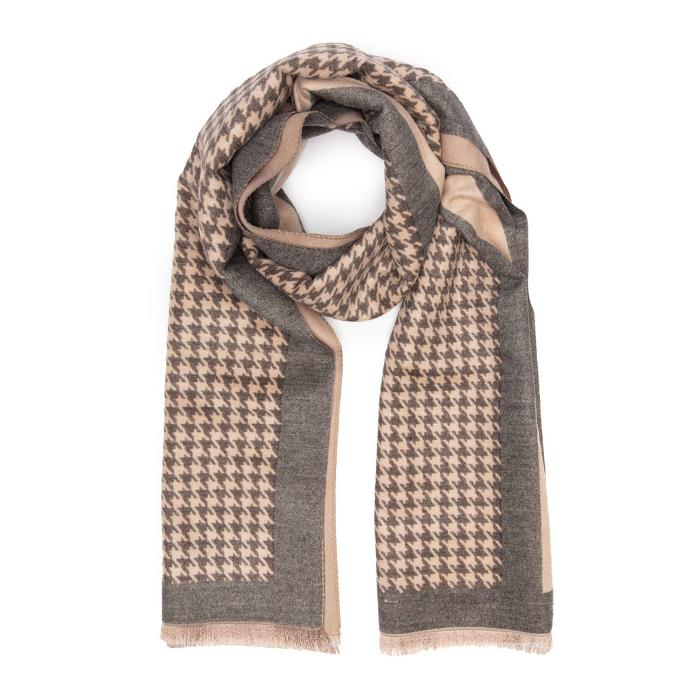 ELIE BEAUMONT BLACK SAND TAUPE DOGTOOTH SCARF
