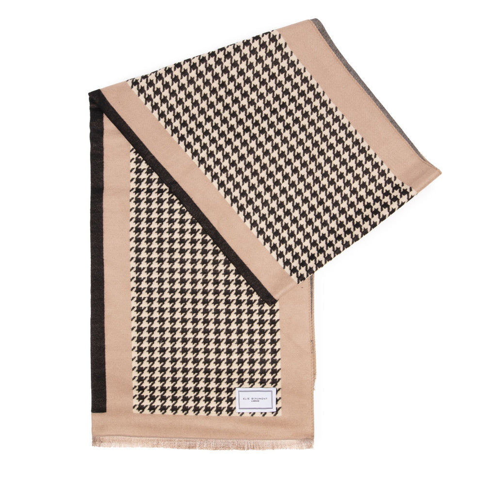 ELIE BEAUMONT BLACK SAND TAUPE DOGTOOTH SCARF
