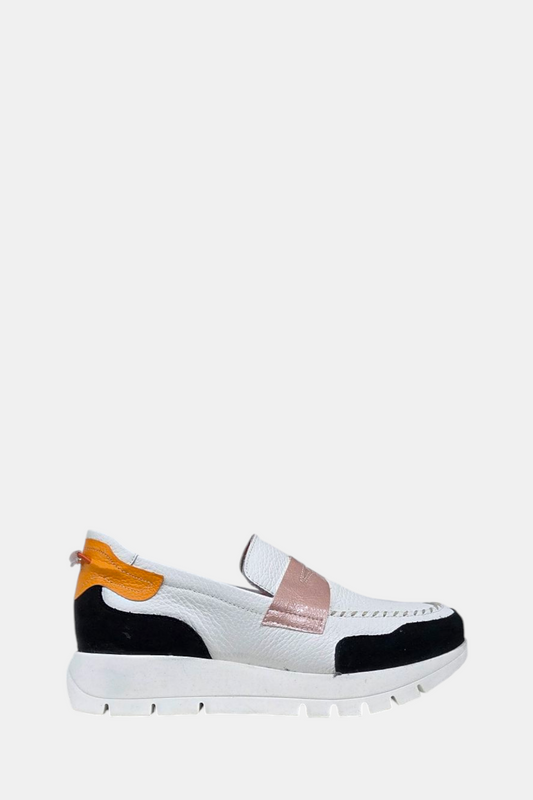 JOSE SAENZ 2290 WHITE/BLACK FLATFORM LOAFER