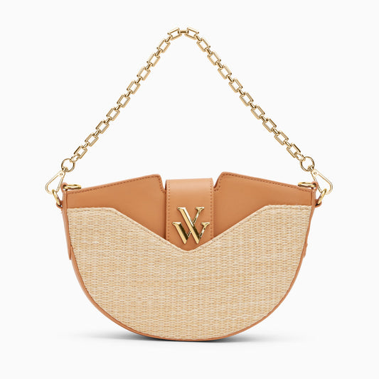 VANESSA WU JOHANNA RAFFIA/CAMEL HALF MOON BAG