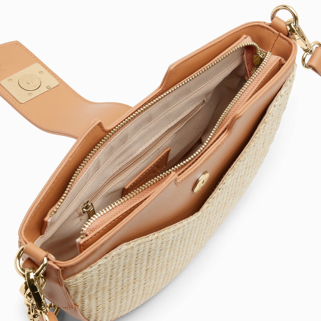 VANESSA WU JOHANNA RAFFIA/CAMEL HALF MOON BAG