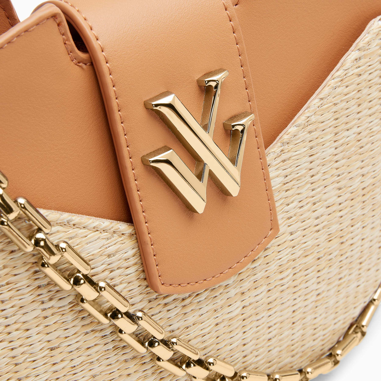 VANESSA WU JOHANNA RAFFIA/CAMEL HALF MOON BAG