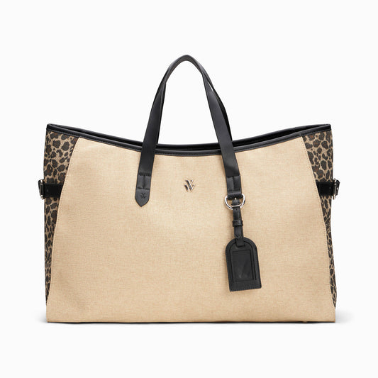 VANESSA WU BETHANY BEIGE AND BLACK OVERSIZE TOTE BAG