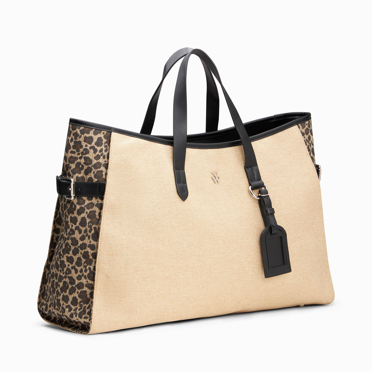 VANESSA WU BETHANY BEIGE AND BLACK OVERSIZE TOTE BAG
