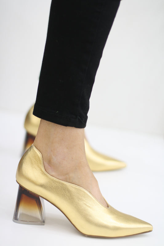 MARIAN 2915 BRIGHT GOLD LEATHER BLOCK HEEL