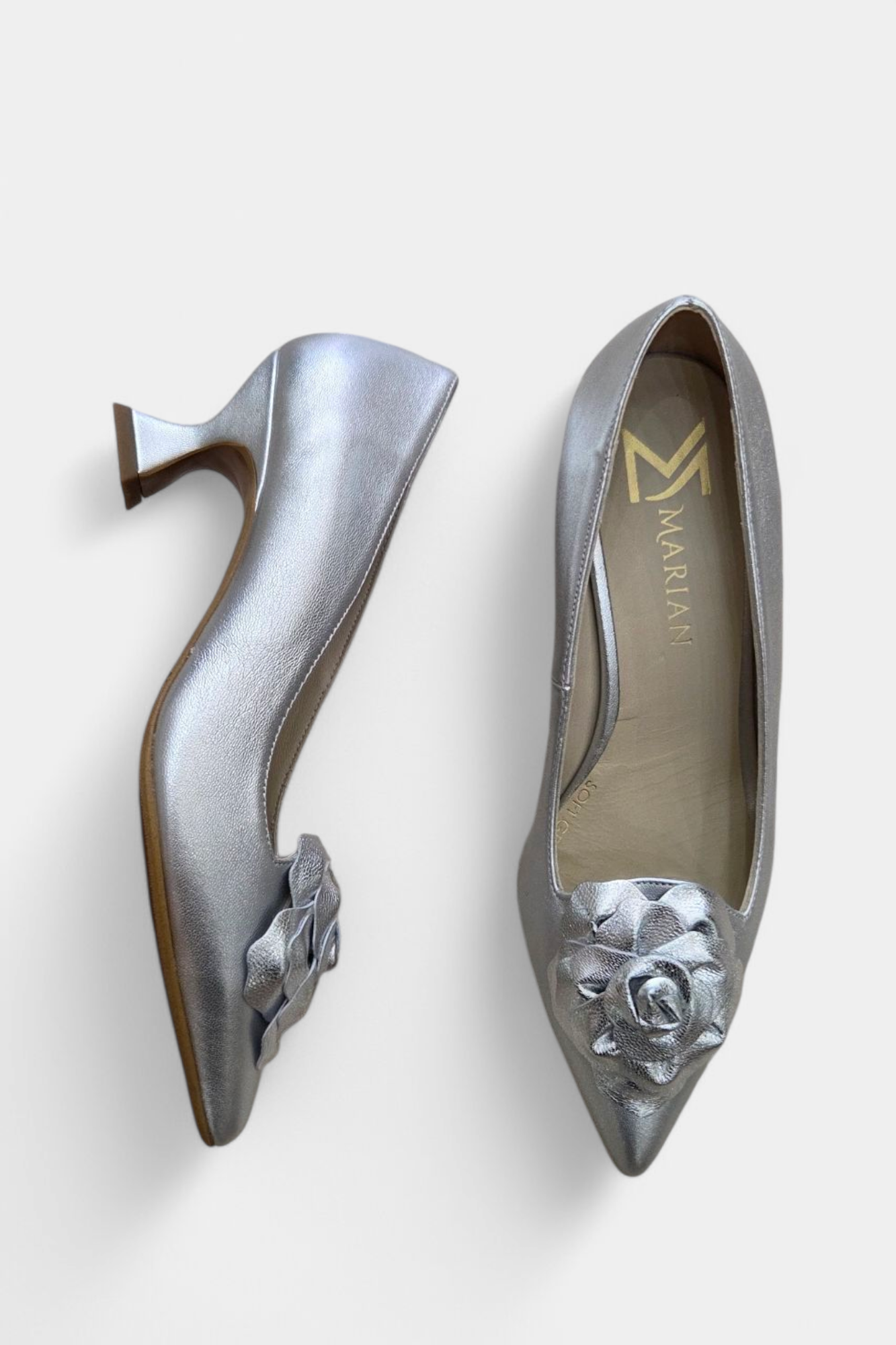 MARIAN 1809 SILVER LEATHER ROSE DETAILING