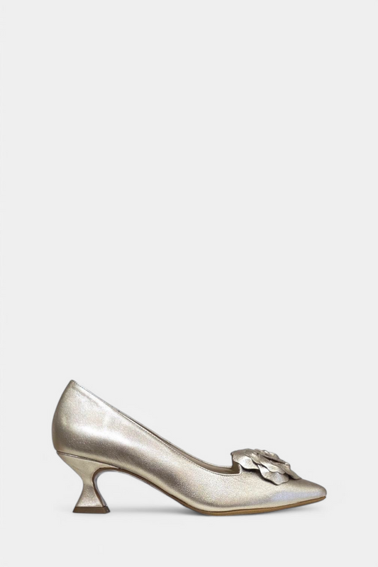 MARIAN 1809 GOLD LEATHER KITTEN HEEL WITH ROSE DETAILING