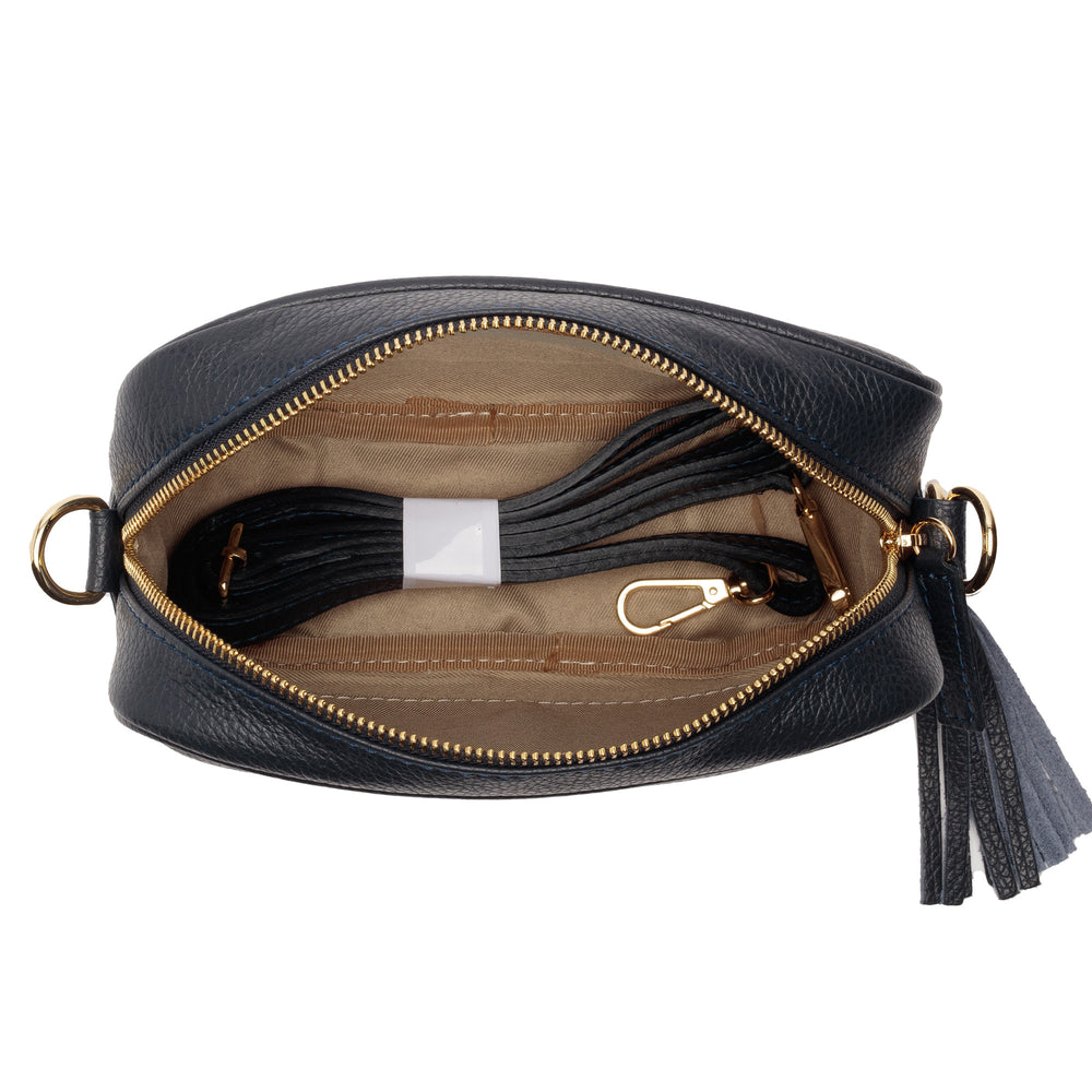 ELIE BEAUMONT NAVY LEATHER BAG NAVY BLUE DIAMONDS STRAP