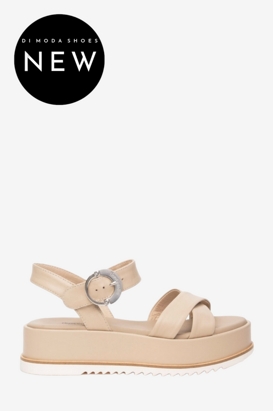 NERO GIARDINI E410740D BEIGE LEATHER FLATFORM SANDAL