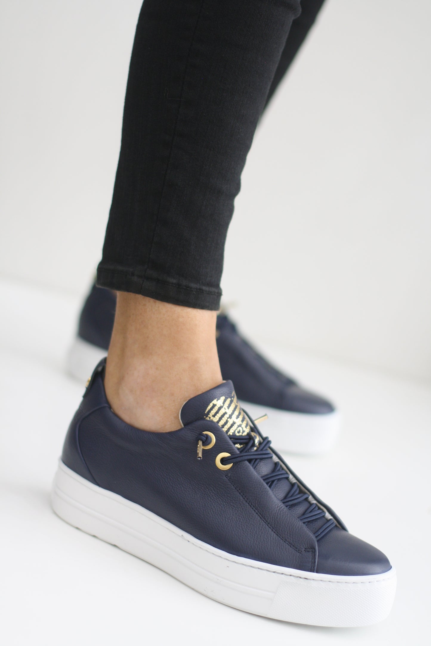 PAUL GREEN 5017 NAVY LEATHER TRAINER