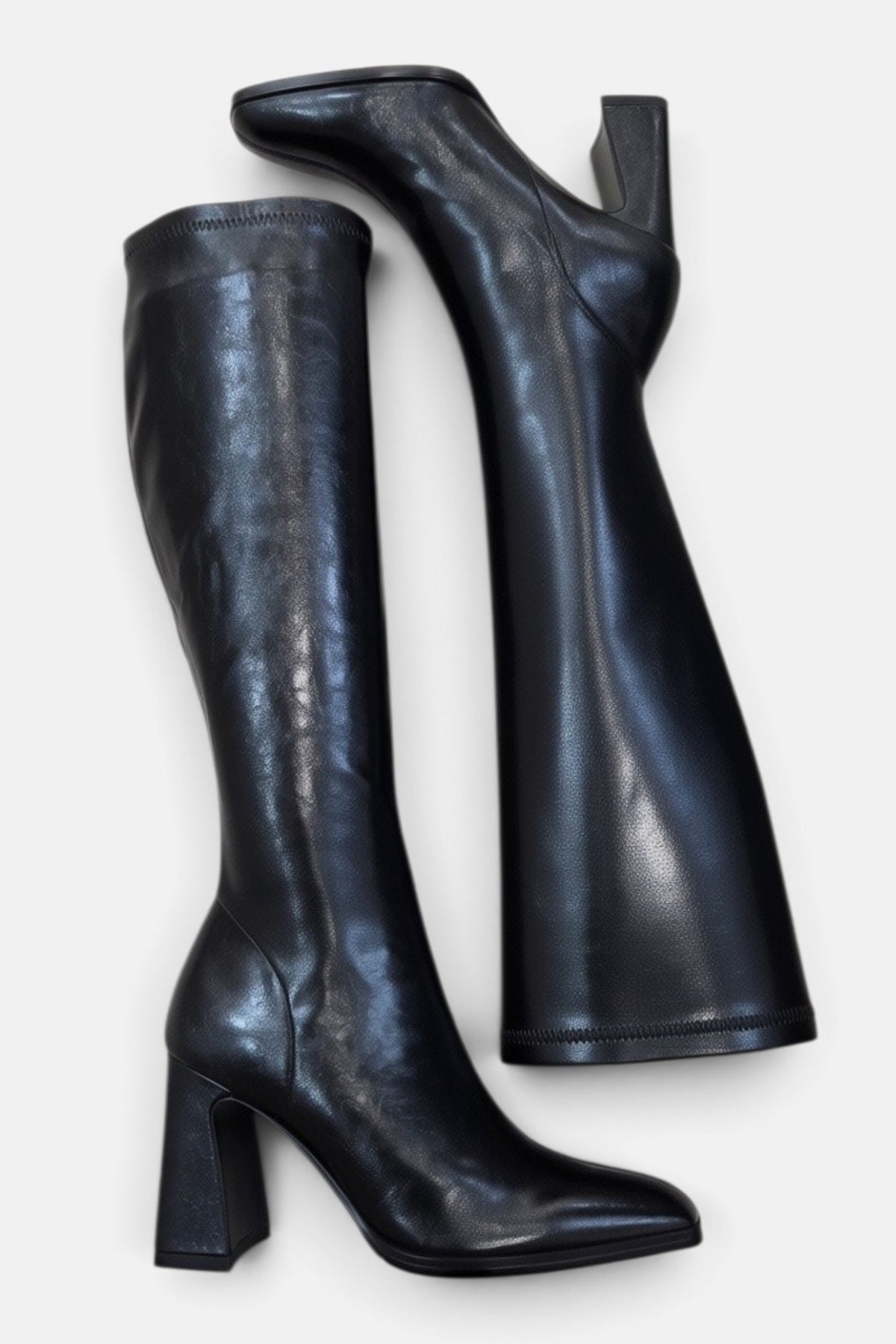 PEDRO ANTON GLASGOW BLACK PU LEATHER KNEE HIGH SOCK BOOT