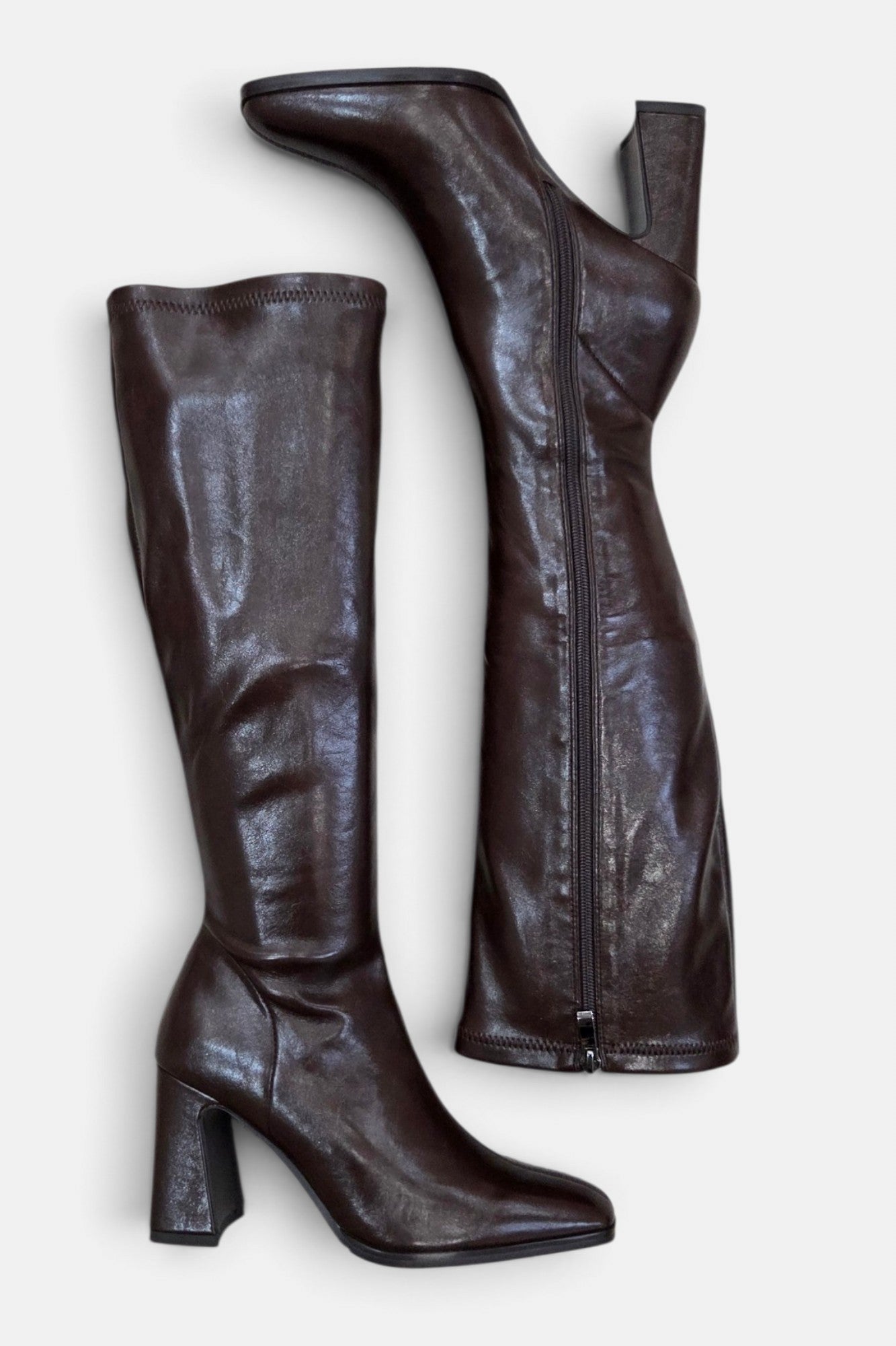 PEDRO ANTON GLASGOW CHOCOLATE PU LEATHER KNEE HIGH SOCK BOOT