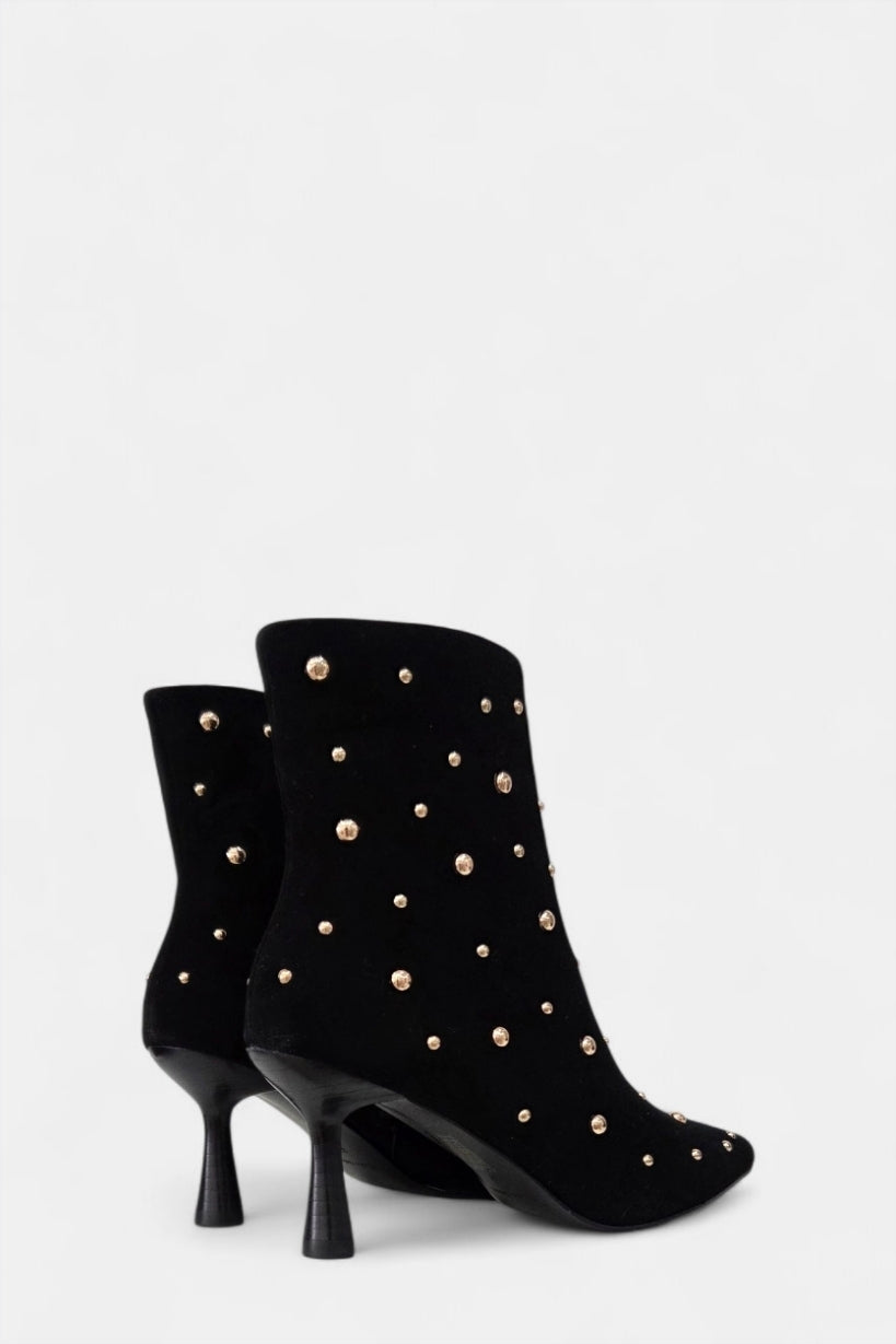 PEDRO ANTON GERONA BLACK SUEDE STUDDED HEELED BOOT