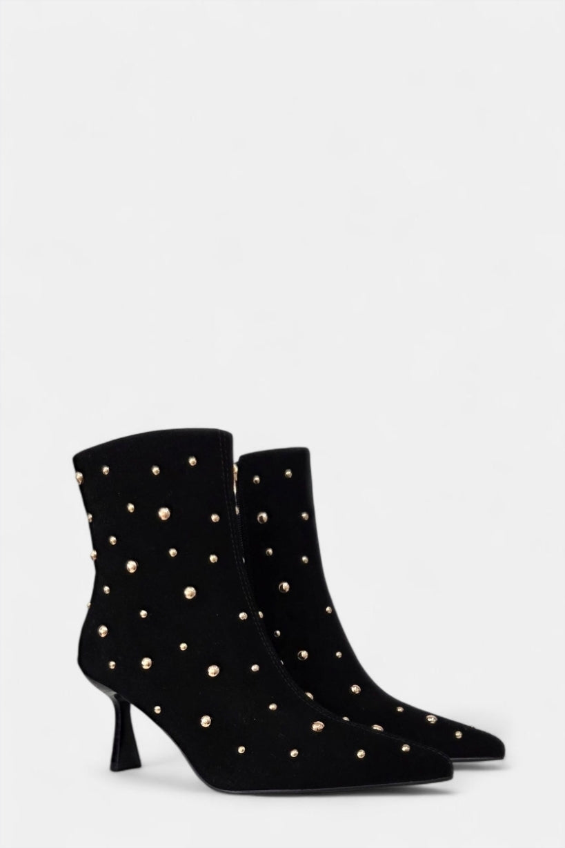 PEDRO ANTON GERONA BLACK SUEDE STUDDED HEELED BOOT