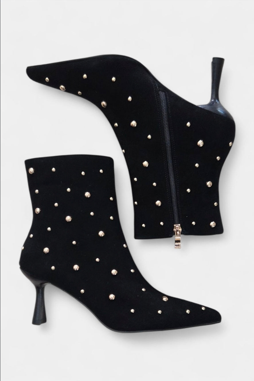 PEDRO ANTON GERONA BLACK SUEDE STUDDED HEELED BOOT
