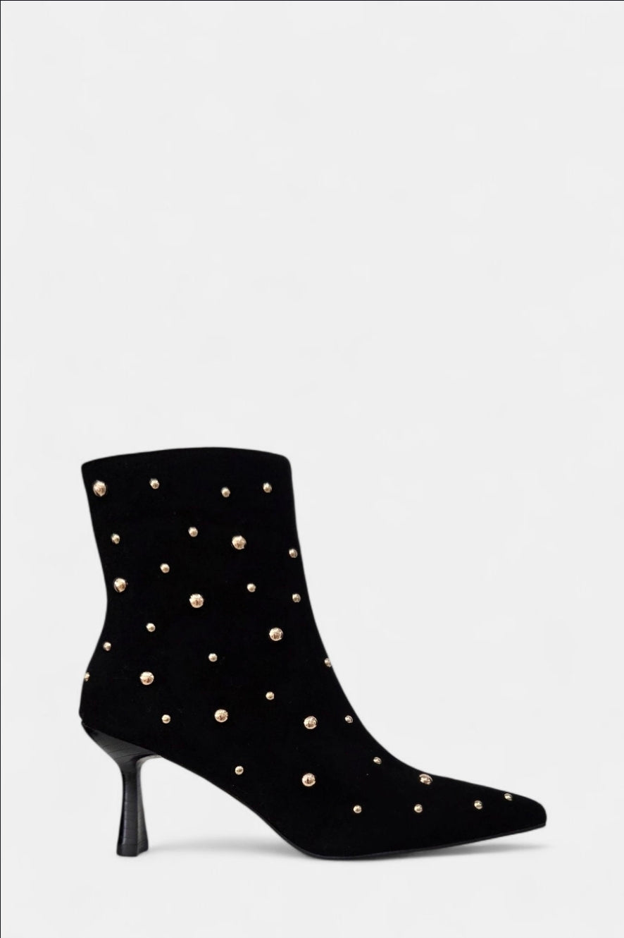 PEDRO ANTON GERONA BLACK SUEDE STUDDED HEELED BOOT