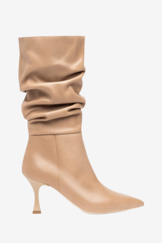 NERO GIARDINI 205587 BEIGE LEATHER RUCHED BOOT