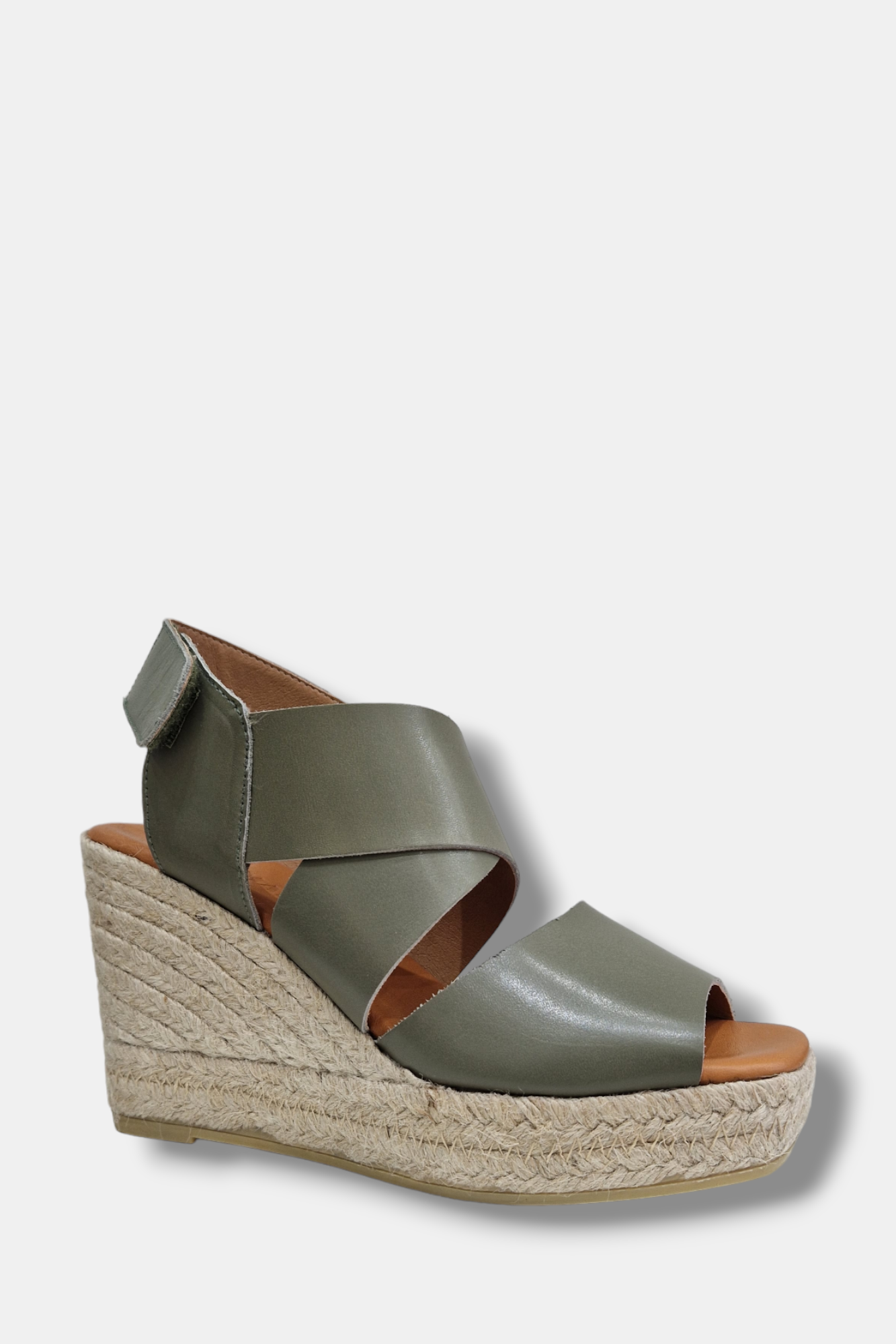 MARIAN KHAKI GREEN ESPADRILLE LEATHER WEDGE