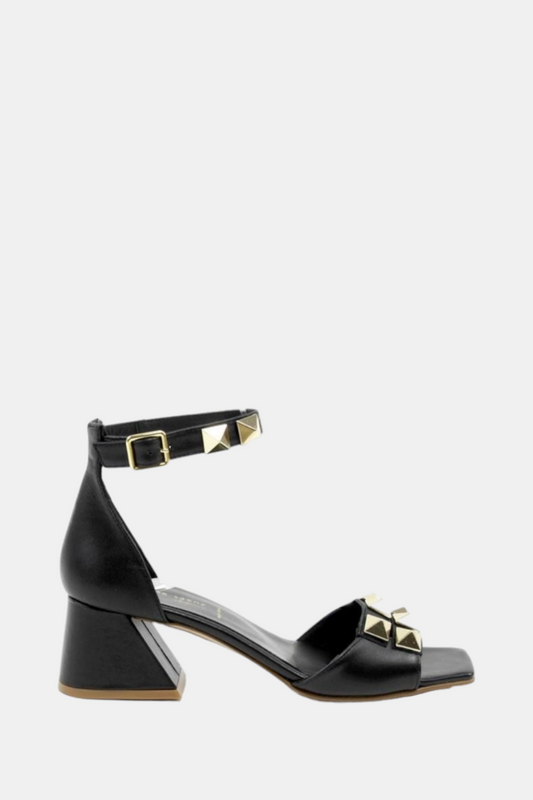 JOSE SAENZ BLACK LEATHER STUDDED HEELED SANDAL