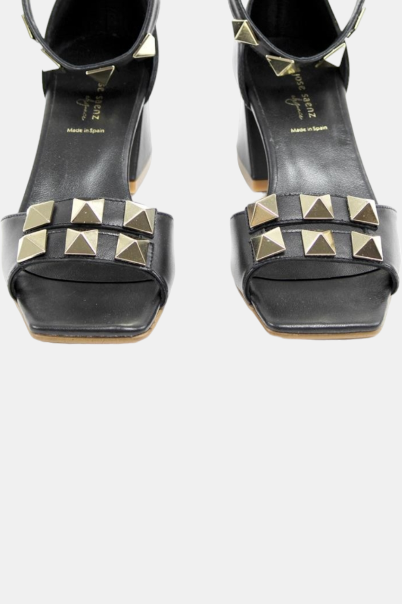 JOSE SAENZ BLACK LEATHER STUDDED HEELED SANDAL