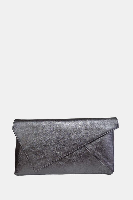 MARIAN PEWTER LEATHER CLUTCH BAG
