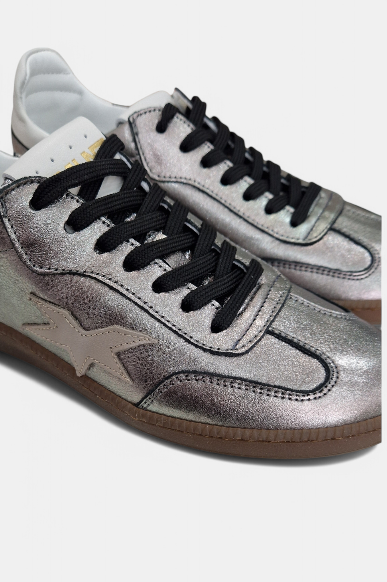 MELINE DONNA PEWTER LEATHER TRAINER