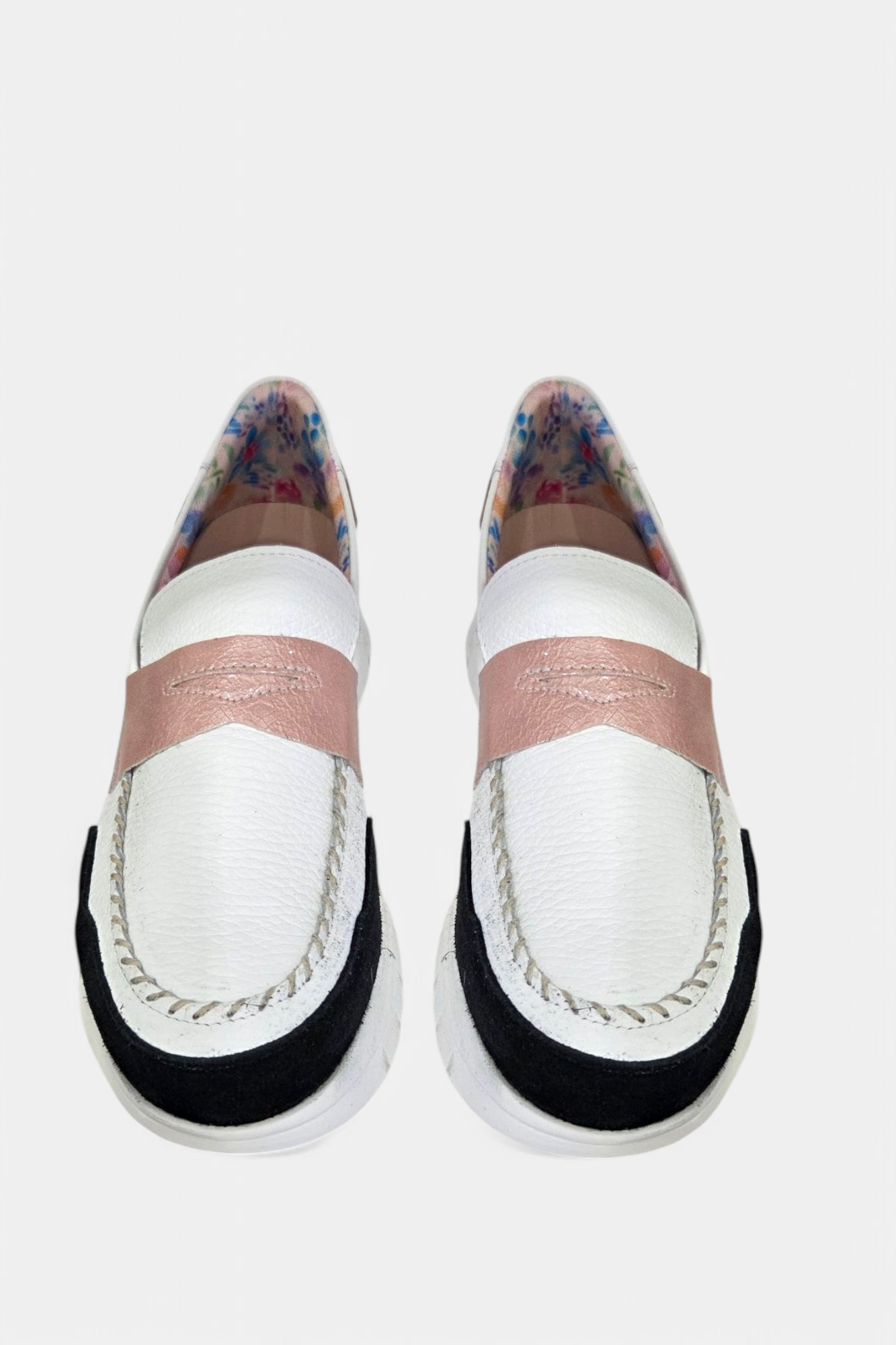 JOSE SAENZ 2290 WHITE/BLACK FLATFORM LOAFER