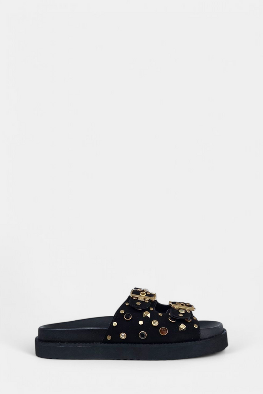 CARMELA 162401 BLACK SUEDE SLIDER SANDAL
