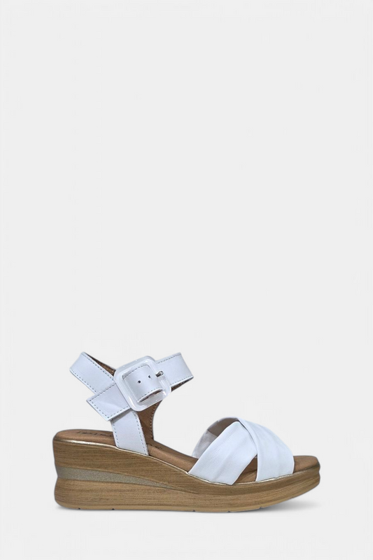 PITILLOS 10352 WHITE LEATHER WEDGE SANDAL