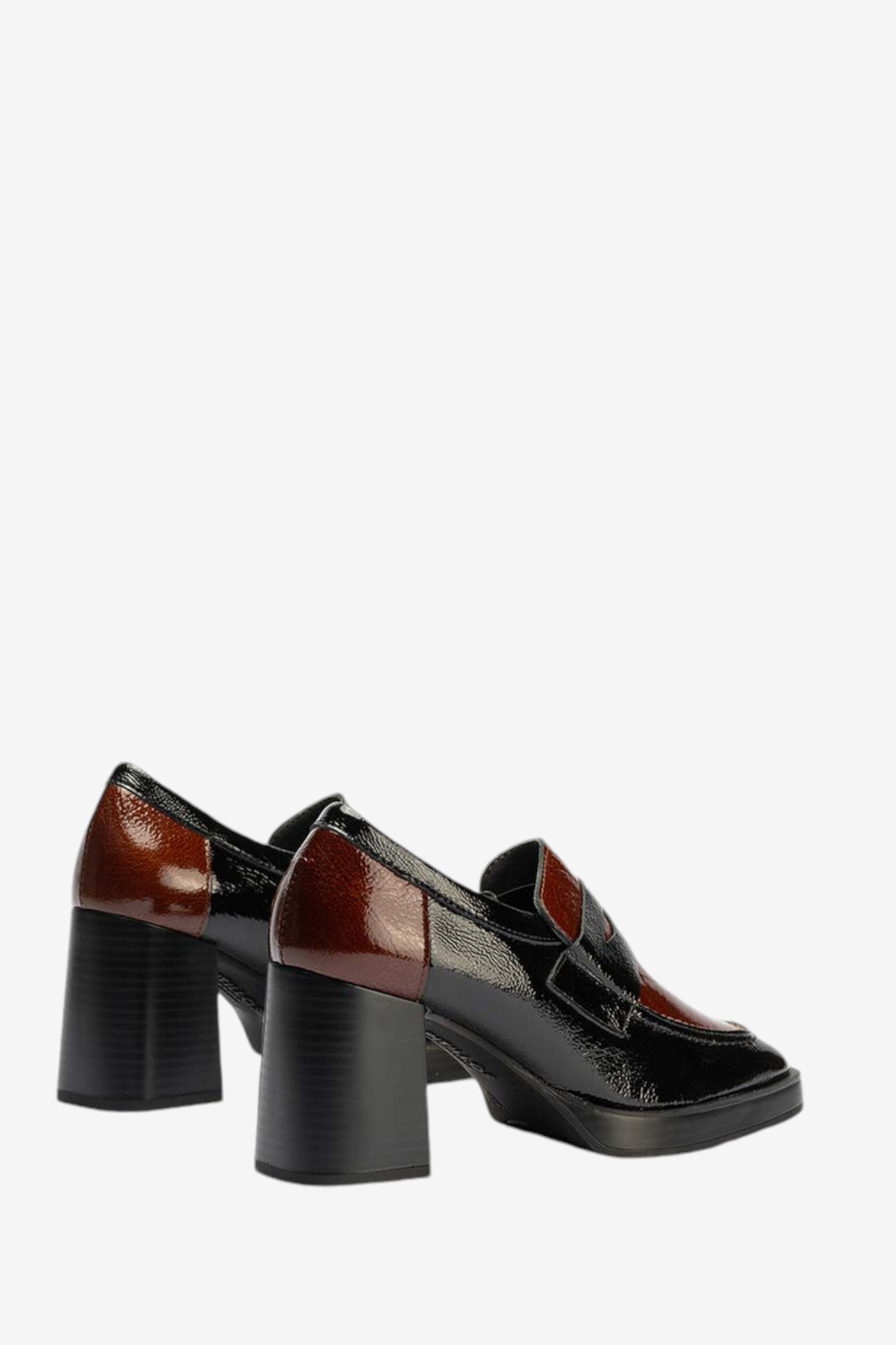PITILLOS 10196 TAN/BLACK PATENT HEELED LOAFER