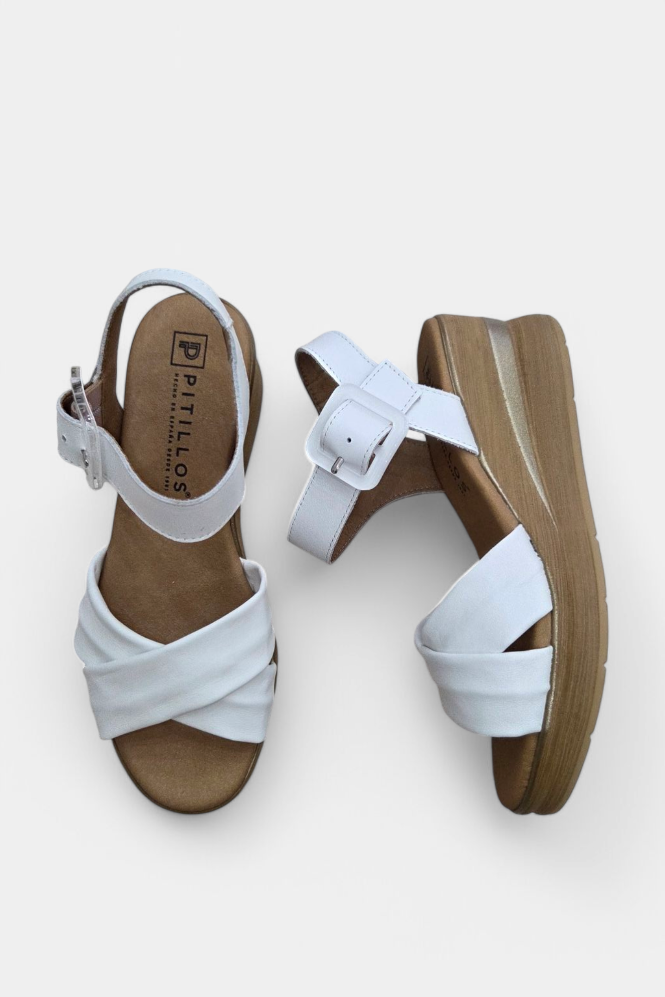 PITILLOS 10352 WHITE LEATHER WEDGE SANDAL