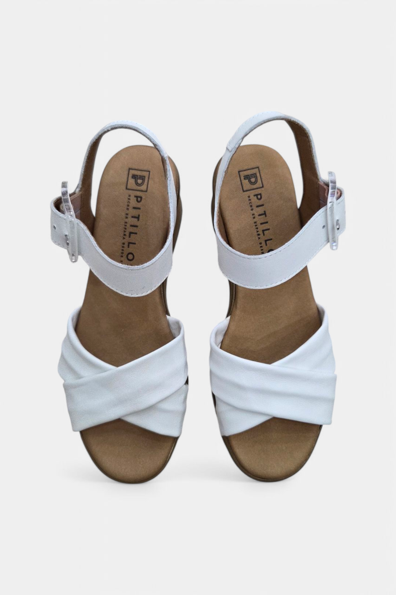 PITILLOS 10352 WHITE LEATHER WEDGE SANDAL