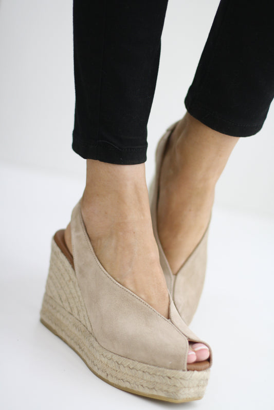 VIGUERA 2128 BEIGE LEATHER SUEDE ESPADRILLE WEDGES