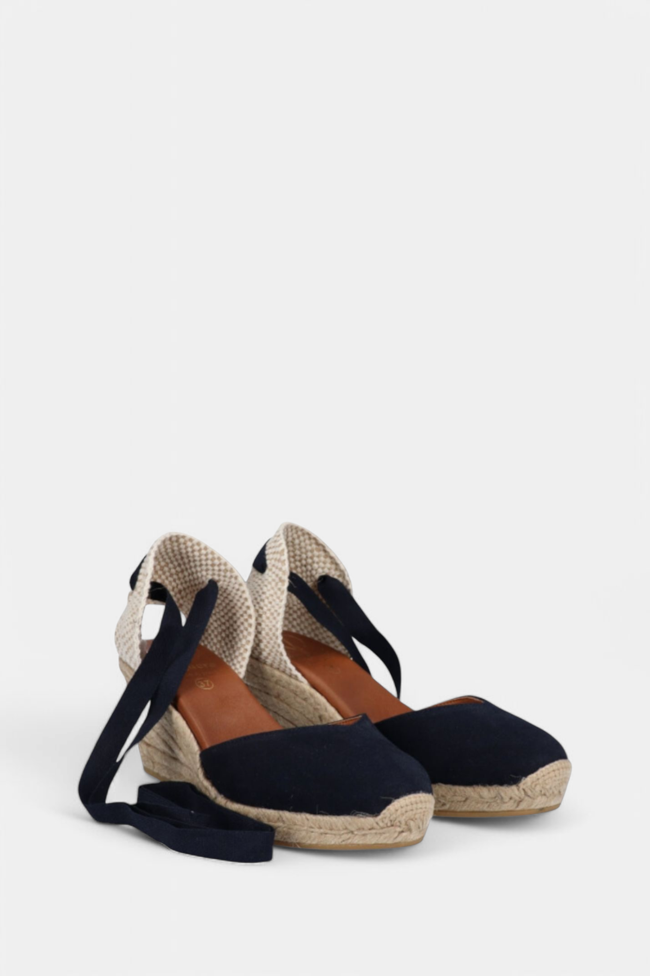 VIGUERA 2011 NAVY SUEDE WRAP TIE ESPADRILLE WEDGES